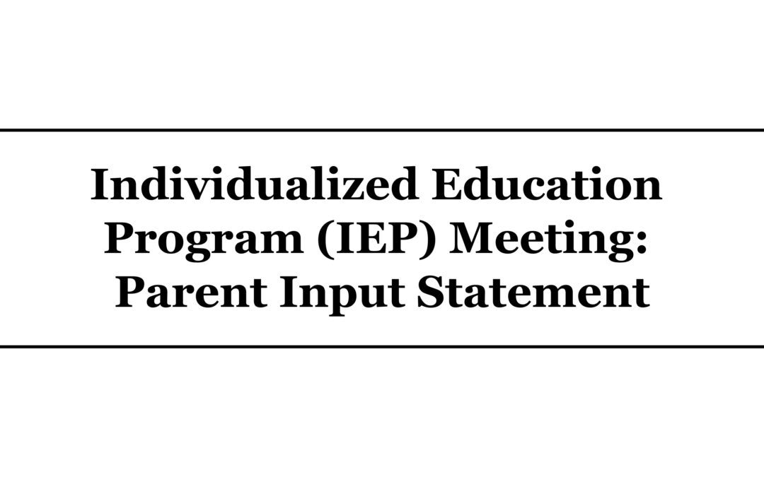 Individualized Education Program (IEP) Meeting: Parent Input Statement