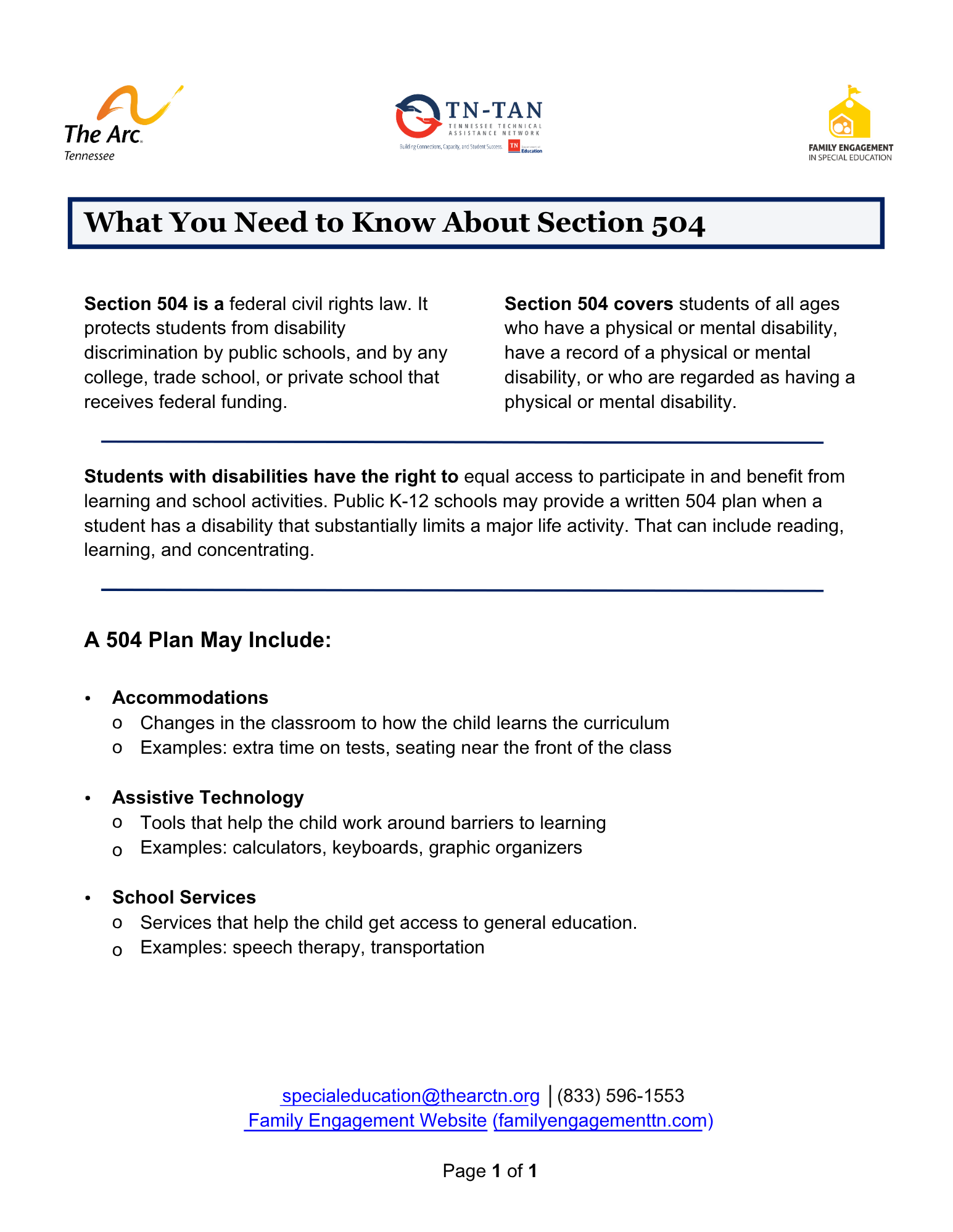 Downloadable PDF resource of What you need to know about Section 504 accessible format