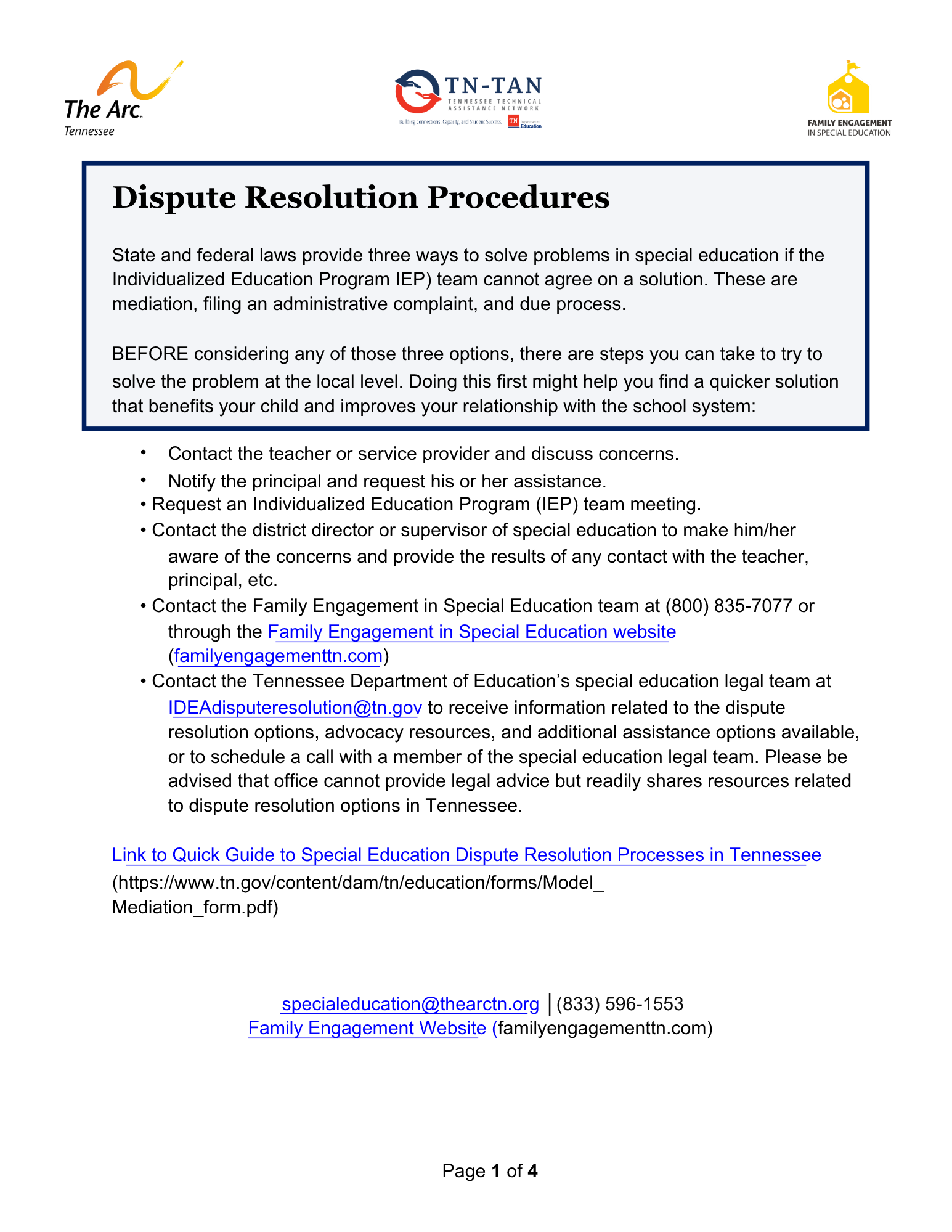 Preview of the Dispute Resolution Procedures resource (accessible version for screen readers)